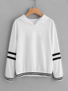 Romwe Hooded Varsity-striped Sweatshirt