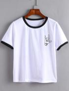 Romwe White Contrast Trim Love Gesture Print T-shirt