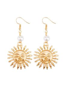 Romwe Sun & Face Design Drop Earrings