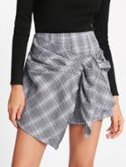 Romwe Ruched Overlap Front Plaid Shorts