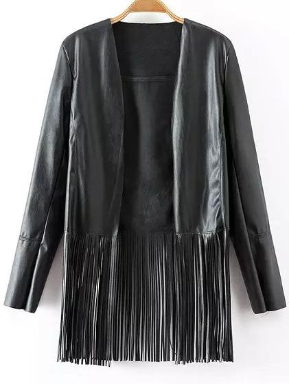 Romwe Long Sleeve Open Front Tassel Coat