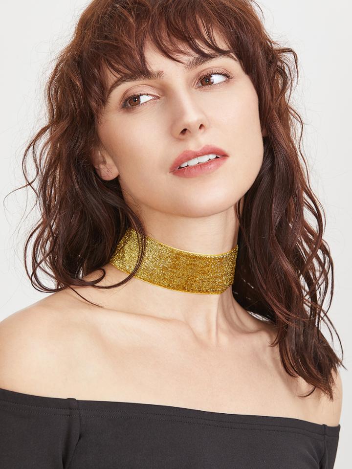 Romwe Gold Classic Wide Velvet Choker