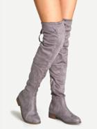 Romwe Grey Suede Over The Knee Zipper Boots