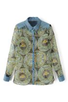Romwe Circle Floral Print Dual-tone Shirt