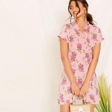 Romwe Frill Trim Surplice Neck Wrap Knot Dress