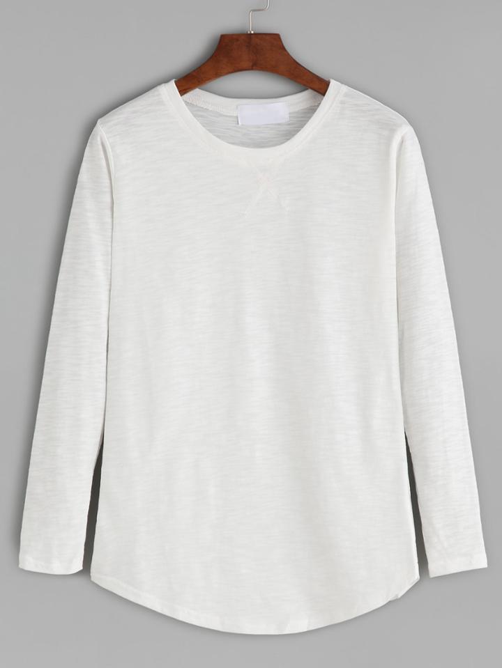 Romwe Beige Curved Hem T-shirt