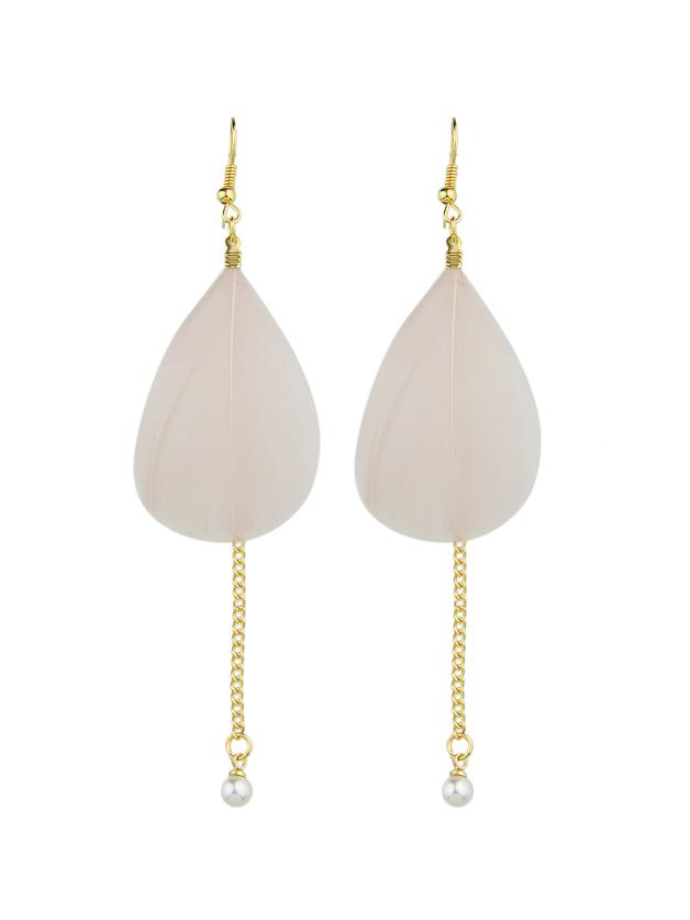 Romwe Boho Style Pink Color Feather Long Chain Earrings