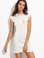 Romwe White Number Print Slit Side Ribbed Knit Dress