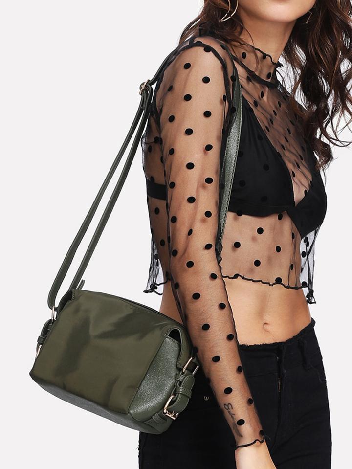 Romwe Zipper Detail Nylon Crossbody Bag