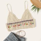 Romwe Fringe Detail Crochet Crop Cami Top