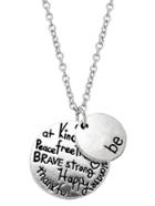Romwe Sliver Letter Etched Round Pendant Necklace