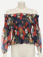 Romwe Floral Print Ruffle Sleeve Peplum Blouse