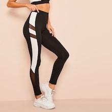 Romwe Contrast Side Seam Mesh Insert Leggings