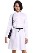 Romwe Romwe Elastic Waist White Long-sleeved Dress