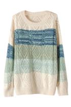 Romwe Color Block Cream Jumper