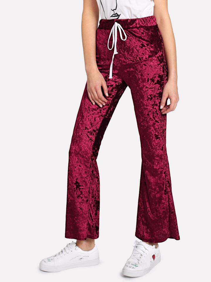 Romwe Velvet Drawstring Flare Leg Pants
