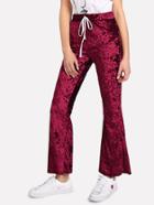 Romwe Velvet Drawstring Flare Leg Pants
