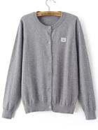 Romwe Grey Single Breasted Smile Face Patch Sweater Coat