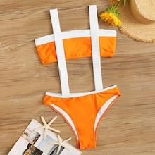 Romwe Colorblock Bandeau Top With Suspender Two Piece Swim