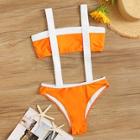 Romwe Colorblock Bandeau Top With Suspender Two Piece Swim