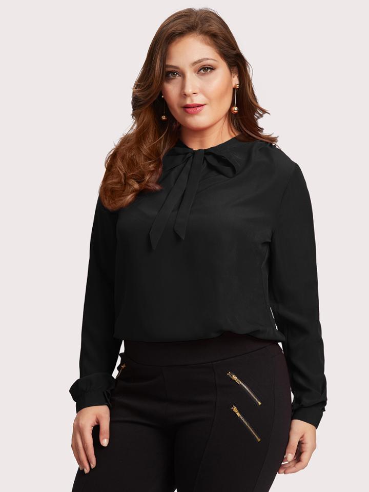 Romwe Tie Neck Chiffon Top