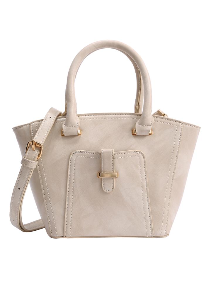 Romwe Marble Print Trapezoid Tote Bag - Beige