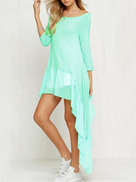 Romwe Ruffled Chiffon Trimmed Asymmetric Dress - Mint Green