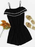 Romwe Open Shoulder Layered Lace Trim Cami Romper