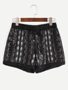 Romwe Drawstring Waist Embroidered Sequin Shorts