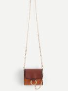 Romwe Mini Piping Detail Ring Front Pu Chain Bag