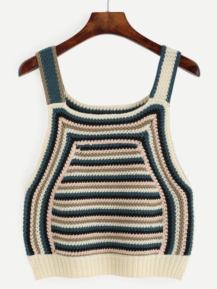 Romwe Multicolor Strap Knitted Top