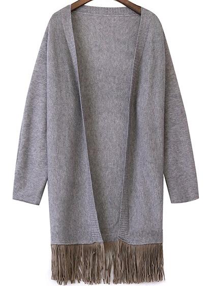 Romwe Tassel Long Grey Coat