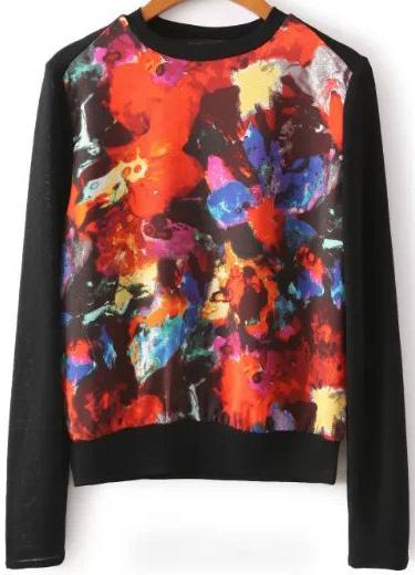 Romwe Floral Print Knit Crop Sweater
