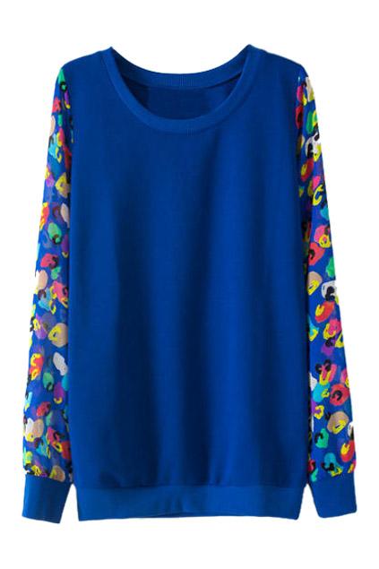 Romwe Floral Print Blue Jumper
