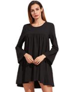 Romwe Black Long Sleeve Ruffle Dress