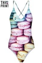 Romwe This Is Print Macarons Print Crossed Self-tied Halter Swimsuit