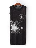 Romwe Multicolor Star Printed Sheer Back Knit Dress