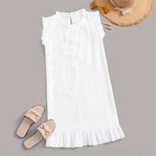 Romwe Solid Ruffle Hem Keyhole Back Dress