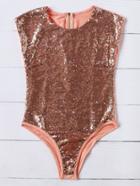 Romwe Gold Zipper Back Sequin One-piece Swimwear