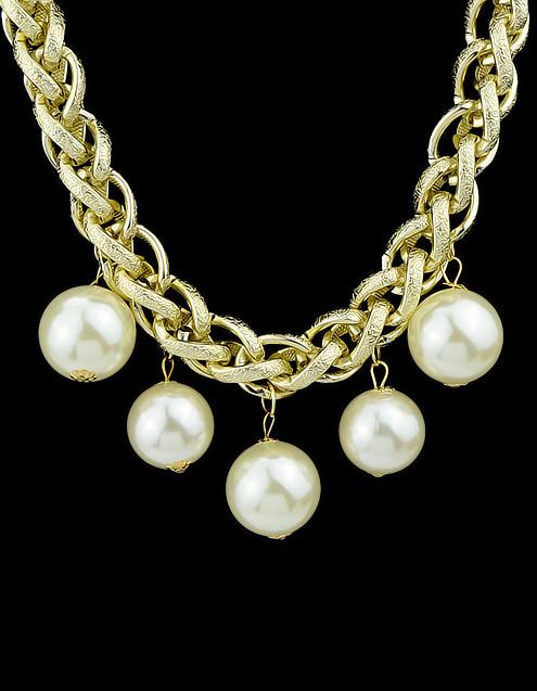 Romwe Gold Chain Bead Tassel Necklace