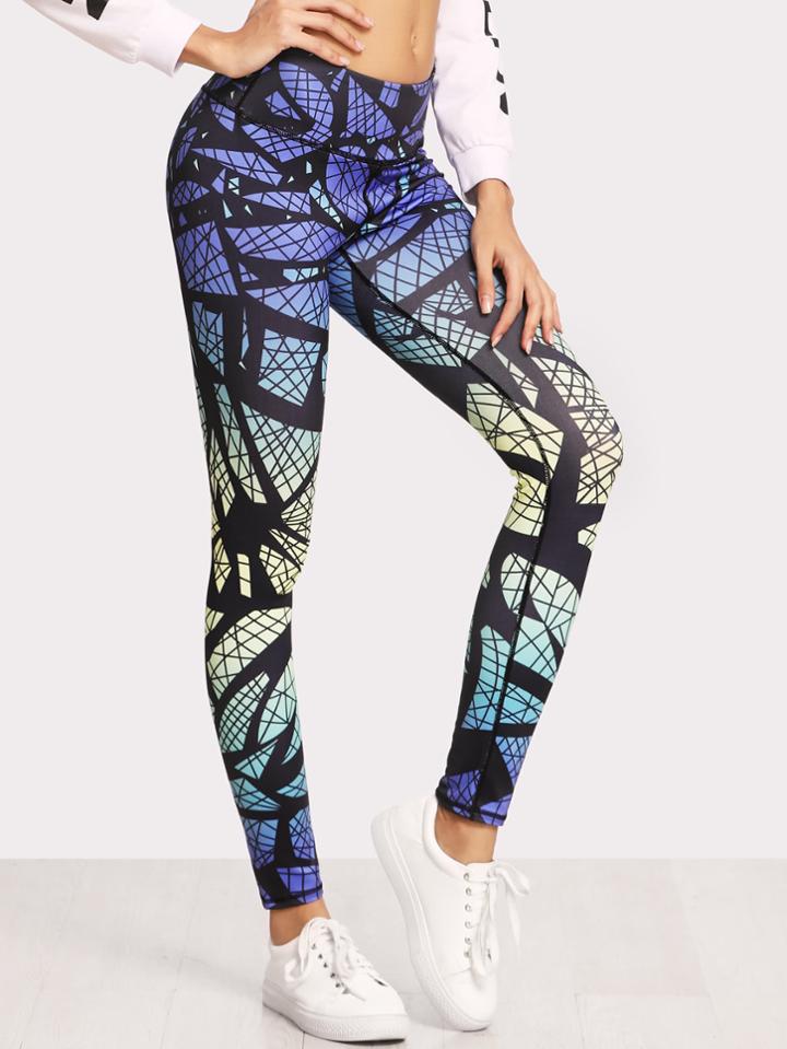 Romwe Gradient Printed Crop Leggings