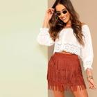 Romwe Lace Laser Cut Bishop Sleeve Bardot Top
