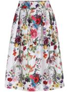 Romwe With Zipper Florals White Skirt