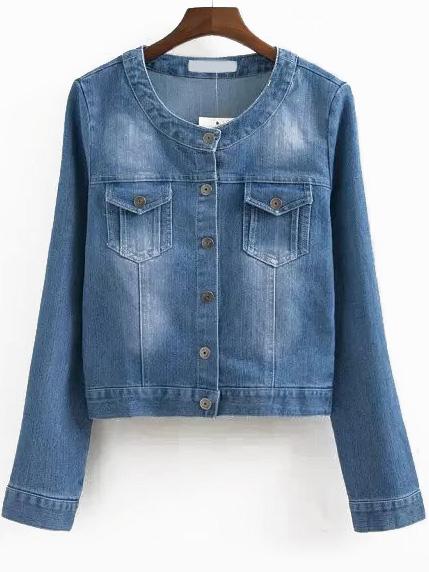 Romwe Bleached With Pockets Denim Coat