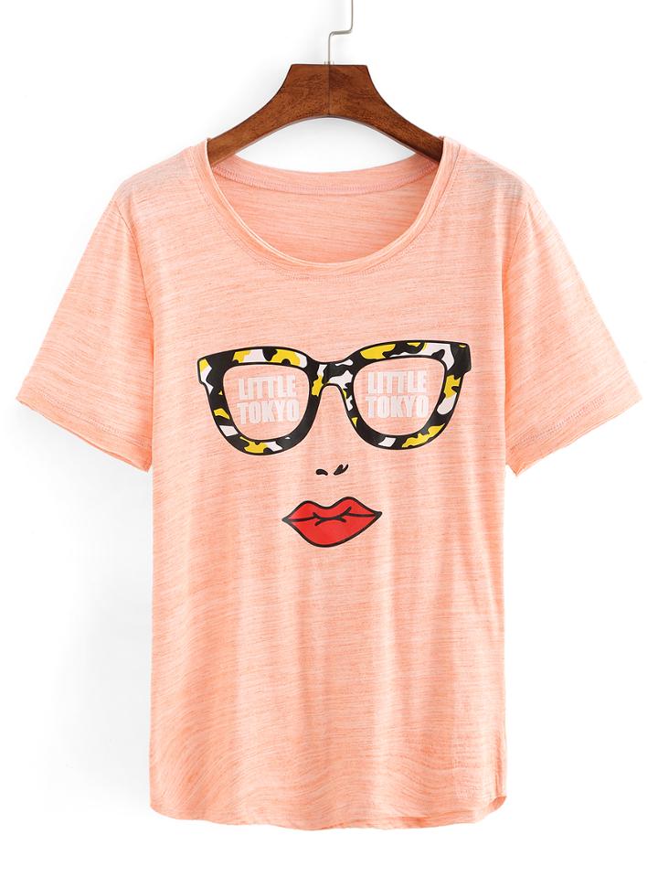 Romwe Sunglasses & Lip Print T-shirt