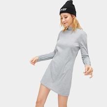 Romwe Stand Collar Solid Dress