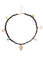 Romwe Black Cord Gold Chain Iconic Charm Bracelet
