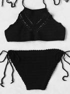 Romwe Side Tie Crochet Bikini Set