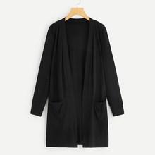 Romwe Plus Dual Pocket Open Front Coat