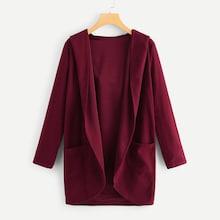 Romwe Double Pocket Waterfall Hooded Coat